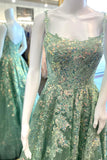 Sage Green Scoop Sequin Appliques Tulle Long HZ0307
