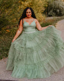 Straps Periwinkle Tulle Ruffles A-line Formal HZ0307