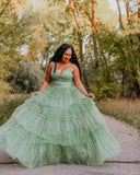 Straps Periwinkle Tulle Ruffles A-line Formal HZ0307