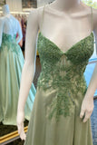 Sage Green Corset Embroidered A-line Long Formal HZ0307