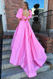 Short Puff Sleeves Pink A-line Princess HZ0307