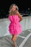 LTP1503,Hot Pink Homecoming Dresses,Tulle Short Party HZ0307