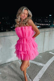 Hot Pink Homecoming Dress - Strapless A-Line Short Party HZ0307
