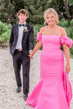 Hot Pink Strapless Mermaid Long Party Dress with Short HZ0307