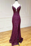 LTP1739,Mermaid/Trumpet Spaghetti Straps Grape Lace Beaded Long Prom Dress Formal Evening HZ0307