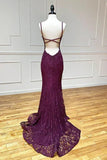 LTP1739,Mermaid/Trumpet Spaghetti Straps Grape Lace Beaded Long Prom Dress Formal Evening HZ0307