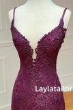 LTP1739,Mermaid/Trumpet Spaghetti Straps Grape Lace Beaded Long Prom Dress Formal Evening HZ0307