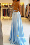LTP0043,Blue Prom Dresses,Halter Long Evening Dress with Side HZ0307