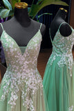 Straps Sage Green Tulle and White Appliques Formal HZ0307