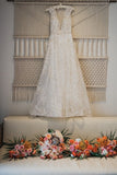 Stylish v neck tulle applique long prom HZ0307