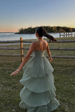 Strapless Pink Chiffon Pleated Tiered Maxi HZ0307