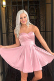 LTP1430,Sweetheart pink a-line satin homecoming dresses short back to school HZ0307