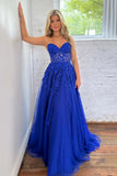 Sweetheart Royal Blue A-Line Appliques Tulle Prom Evening HZ0307