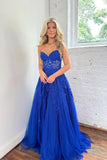 Sweetheart Royal Blue A-Line Appliques Tulle Prom Evening HZ0307