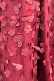 Burgundy 3D Flowers A-line Long Formal HZ0307