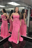 Strapless Hot Pink Lace Mermaid Prom HZ0307