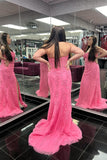 Strapless Hot Pink Lace Mermaid Prom HZ0307