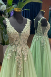 V Neck Sage Green A-line Princess HZ0307