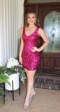 Hot Pink Bodycon Homecoming Dresses V-Neck Tight Cocktail HZ0307