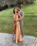 LTP1658,Gold Satin Long Prom Evening Dresses,Irregular Hem Party HZ0307