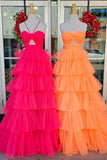 Orange Halter Tulle Tiered A-line Long Party HZ0307
