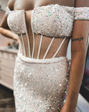 Off the Shoulder Fuchsia Sequin Mermaid Dress with HZ0307