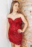 Red Sleeveless Sequin Homecoming Dresses Short Semi Formal HZ0307