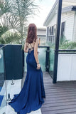 LTP1568,Mermaid blue satin long prom evening dress,cross back sexy prom HZ0307
