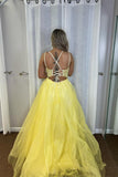 Straps Yellow Lace and Tulle Long Formal HZ0307