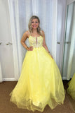 Straps Yellow Lace and Tulle Long Formal HZ0307